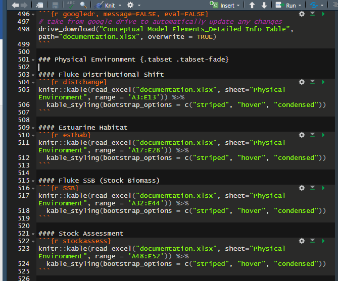 Code chunk that reads in google sheet information data.